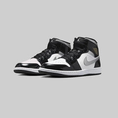 Nike Air Jordan 1 Mid Shoes Black Patent Silver