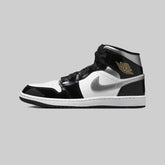 Nike Air Jordan 1 Mid Shoes Black Patent Silver
