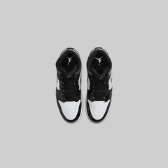 Nike Air Jordan 1 Mid Shoes Black Patent Silver