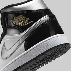 Nike Air Jordan 1 Mid Shoes Black Patent Silver
