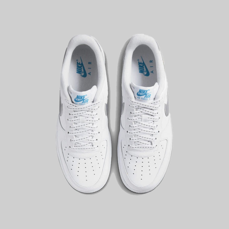 Nike Trainers Mens Air Force 1 07 Low Swoosh Shoes White Laser Blue - Madi International