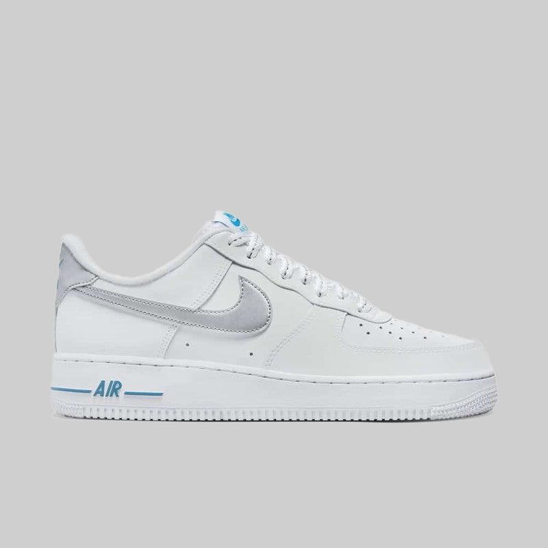 Nike Trainers Mens Air Force 1 07 Low Swoosh Shoes White Laser Blue - Madi International