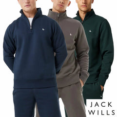 Jack Wills Men's Barchester 1/4 Zip Sweatshirt in Slate Green
