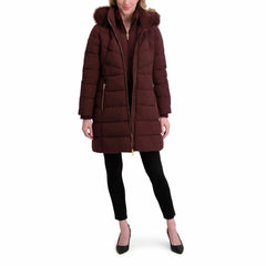 Halston Ladies Hooded Walker Coat – Burgundy