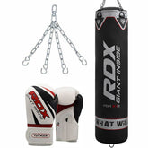 RDX X1 4ft / 5ft 3-in-1 Training Punch Bag & Gloves Black / White Set