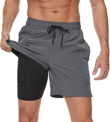 Arcweg 2-in-1 Quick-Dry Swim Trunks with Compression Liner for Men