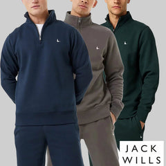 Jack Wills Herren-Sweatshirt „Barchester“ mit 1/4-Reißverschluss in Schiefergrün