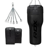 RDX 3-in-1 Angle Punch Bag Full Black with Gloves Set
