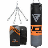 RDX F12 4ft / 5ft 3-in-1 Punch Bag & Mitts Black / Orange / Gray / White Set
