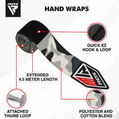 RDX RC 4.5m Pro Hand Wraps Tape for Boxing, MMA & Muay Thai Elasticated
