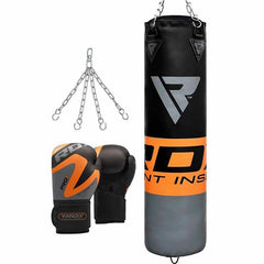 RDX F12 4ft / 5ft 3-in-1 Punch Bag & Gloves Black / Orange / Gray Set
