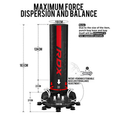 RDX F6 6ft Kara Red & Black Free-Standing Punch Bag With Mitts Set