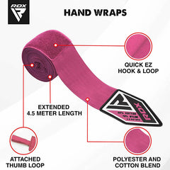 RDX RP 4.5m Pink Women Pro Hand Wraps Tape for Boxing, MMA & Muay Thai