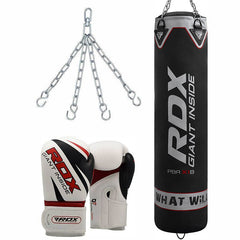 RDX X1 4ft / 5ft 3-in-1 Training Punch Bag & Gloves Black / White Set