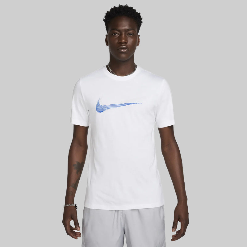Nike Men's Dri-FIT Short Sleeve T-Shirt – White with Blue Check Graphic