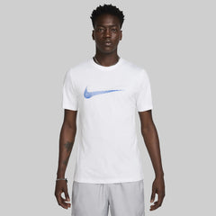 Nike Men's Dri-FIT Short Sleeve T-Shirt – White with Blue Check Graphic