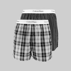 Calvin Klein 2 Pack Woven Boxers - Ryan Striped Well/Hickory Plaid