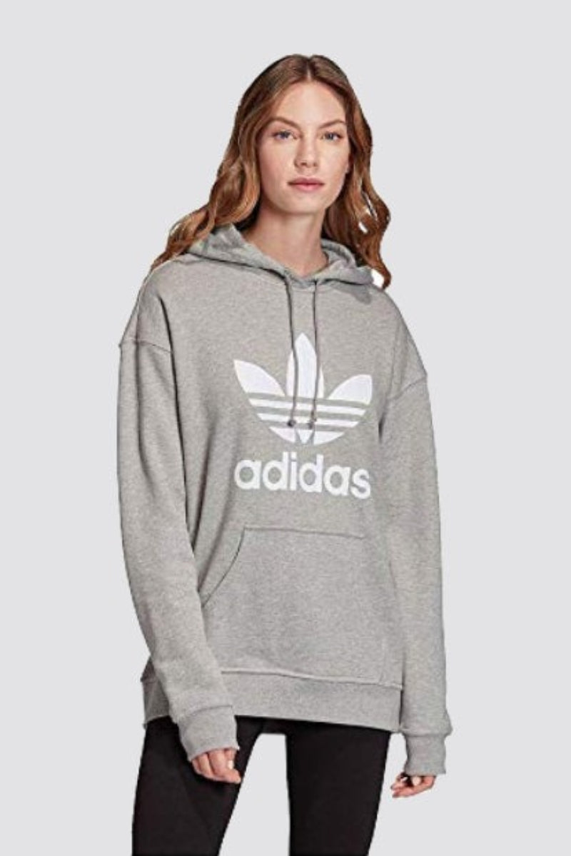 Adidas Women's TRF Hoodie Sweatshirt, Medium Grey Heather/White, 42