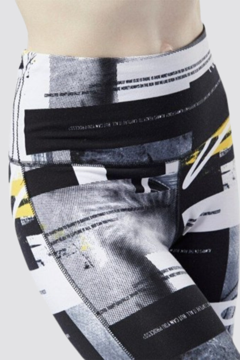 Reebok Workout Leggings Soft Cotton Black White Yellow Gym