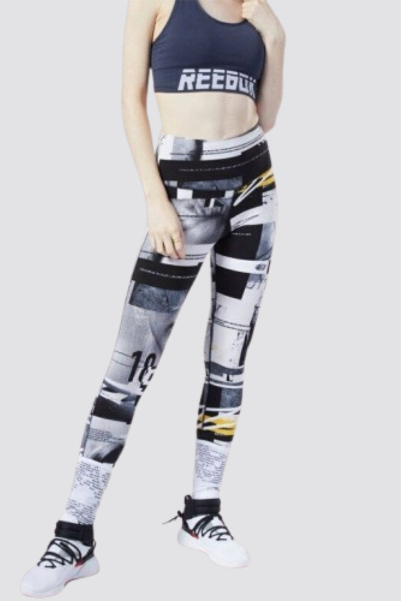 Reebok Workout Leggings Soft Cotton Black White Yellow Gym