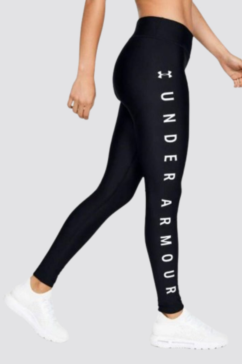 Under Armour HeatGear Graphic Wordmark Womens Ladies Fitness Legging Black