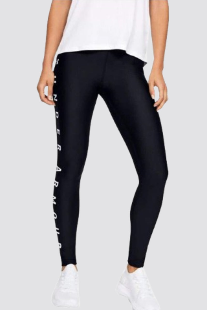 Under Armour HeatGear Graphic Wordmark Womens Ladies Fitness Legging Black