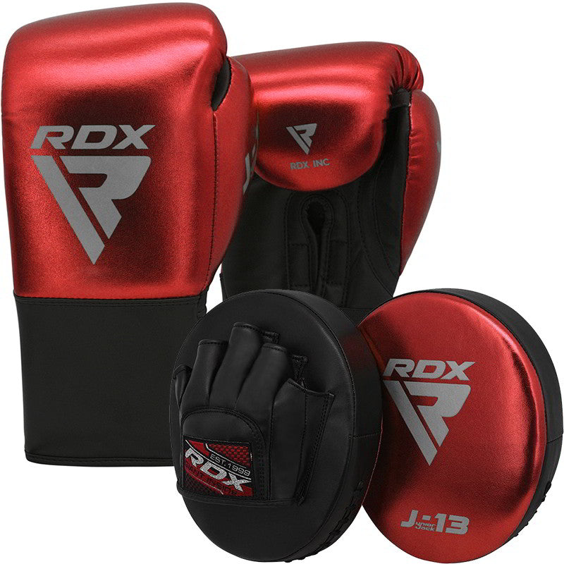 RDX J13 KIDS 8oz Red boxing gloves and focus Pads Set
