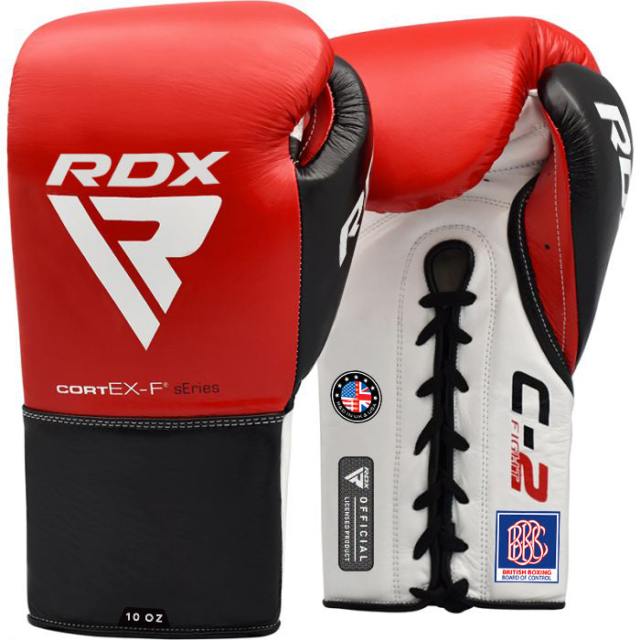 RDX C2 Fight Lace Up Leather Boxing Gloves BBBOFC/BIBA/WBF/NYAC /NEVADA APPROVED