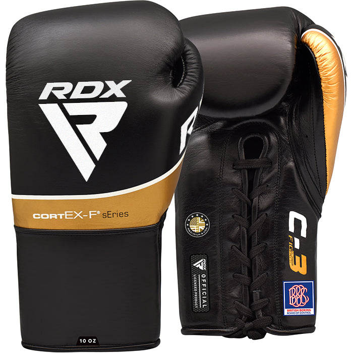 RDX C3 Fight Lace Up Leather Boxing Gloves BBBOFC/BIBA/WBF/NYAC /NEVADA APPROVED