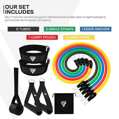 RDX L2 4-in-1 Resistances Tubes Pro set 10-50lbs for Home Gym Workout