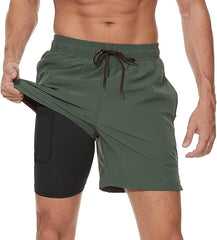 Arcweg 2-in-1 Quick-Dry Swim Trunks with Compression Liner for Men