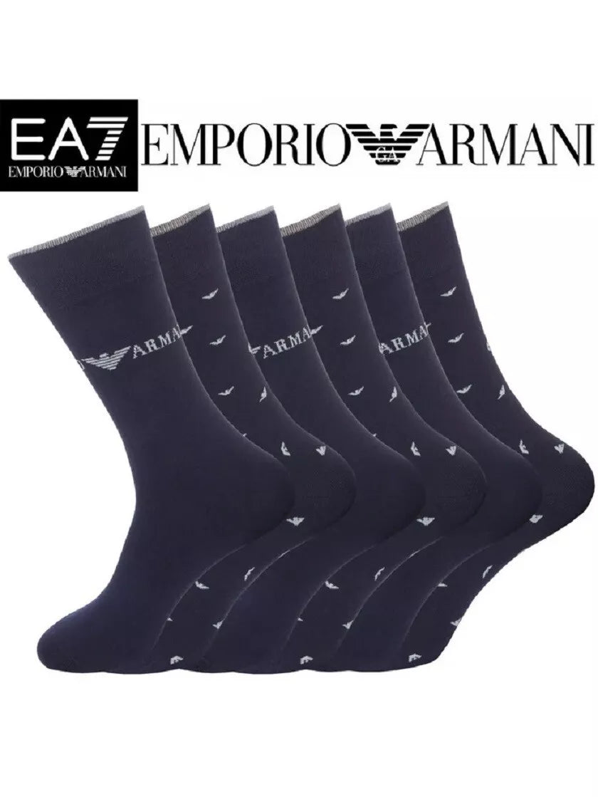 Emporio Armani Mens Designer Cotton Socks Pack of 3 Pairs, Tin Box Gift Pack