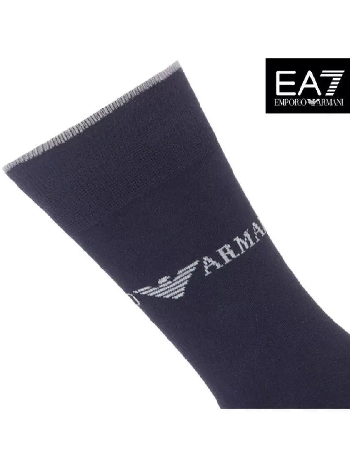 Emporio Armani Mens Designer Cotton Socks Pack of 3 Pairs, Tin Box Gift Pack