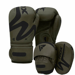RDX T15 Nero Matte Green Boxing Gloves & Focus Pads
